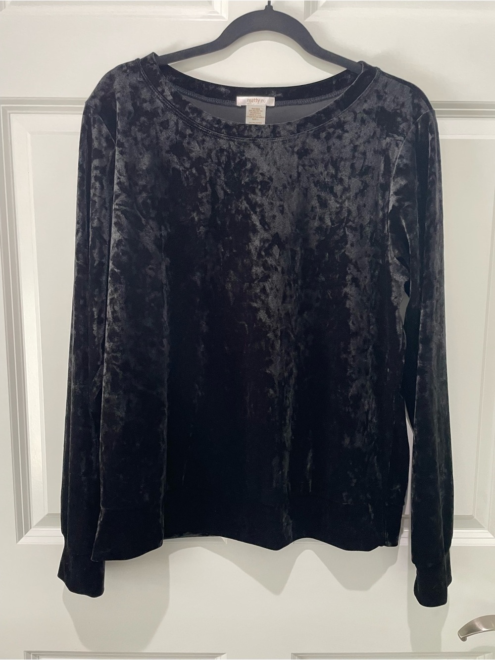 Matty M Black Crushed Velvet Long-Sleeve Tee
